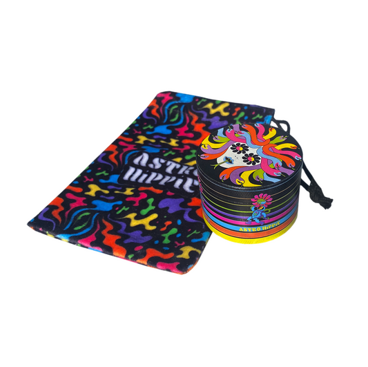Astro Hippie Herb Grinder + Stash Sack: Tie Dye Medusa Edition